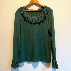 Boden Lavinia Ruffle Sweater in Amazon Green Size 8